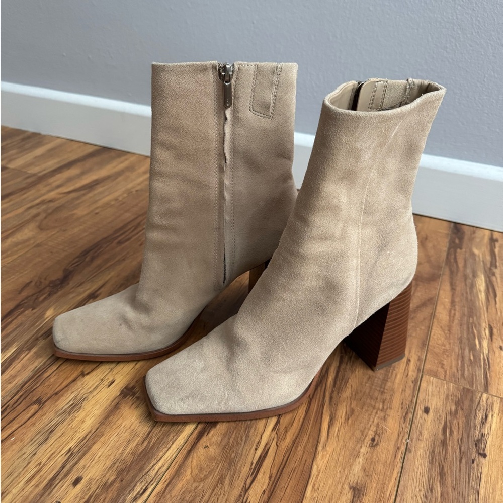 Sam Edelman Tan Heeled Boots with Side Zipper